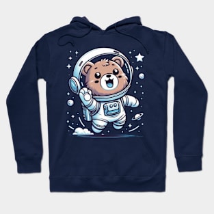 A cute happy grizzly bear astronaut, digital 2D line art Hoodie